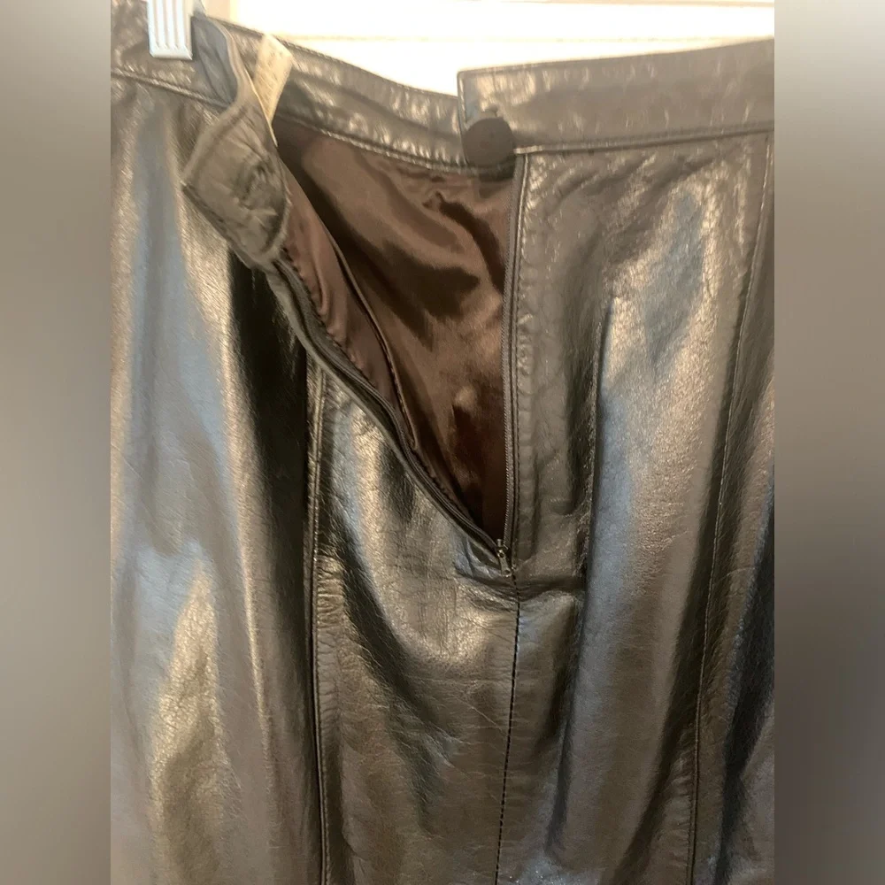 Vintage Evan Davies 100% Soft Cow Leather Black Pencil Skirt Petites Size 12